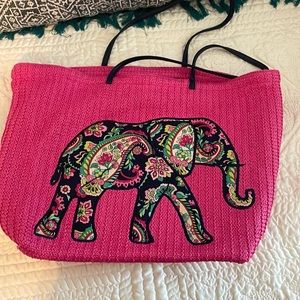 Vera Bradley pink elephant straw tote